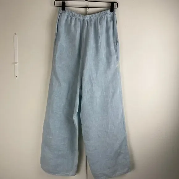 FLAX Linen Crop Pants Size S Robin's Egg Blue Pastel 25" Sustainable Lagenlook - Picture 5 of 11